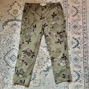 Army Green Floral Cargo Pants